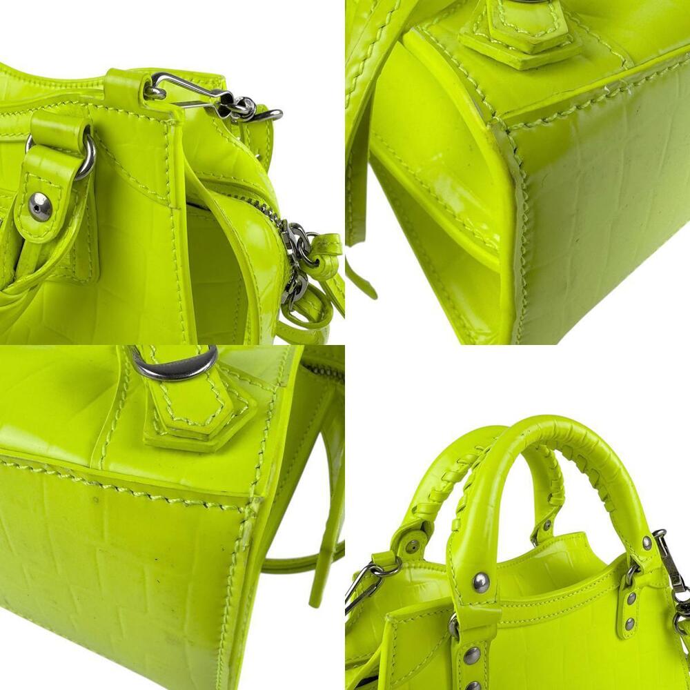 Balenciaga Neon City Bag Embossed Green Yellow Neo Handbag Leather Shoulder - Picture 4 of 4